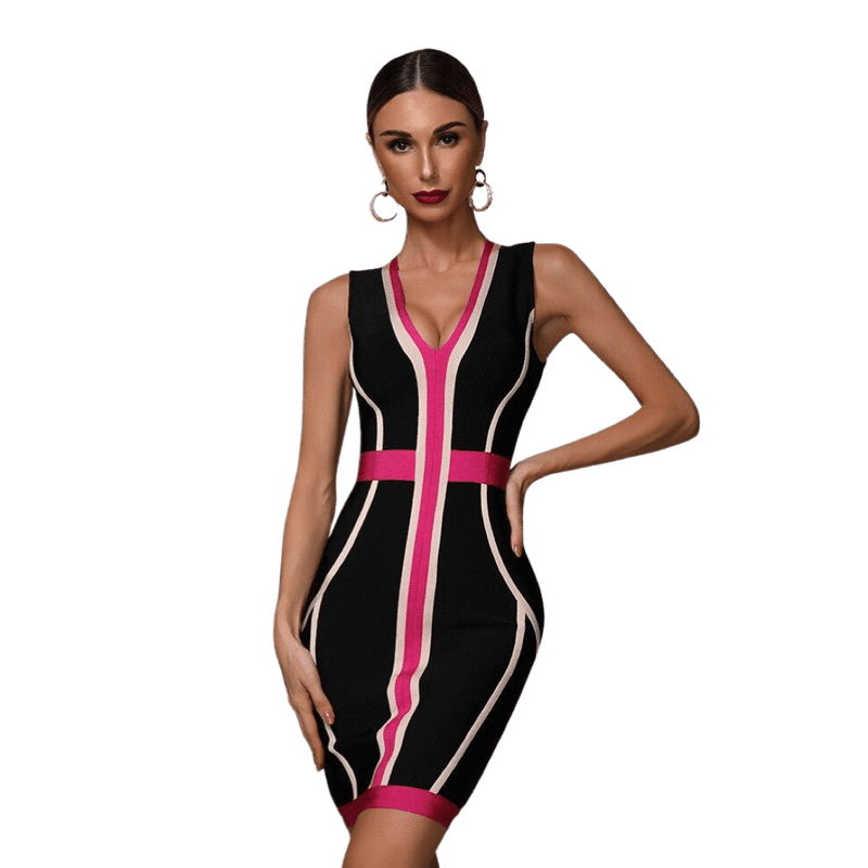 Stitching Bandage Dress | Casual Dress | V-Neck Sleeveless Dress |