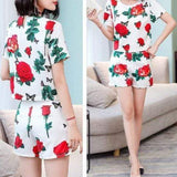 Rose Printed Summer Clothing Set | Sexy Out Wear Floral Tracksuit |